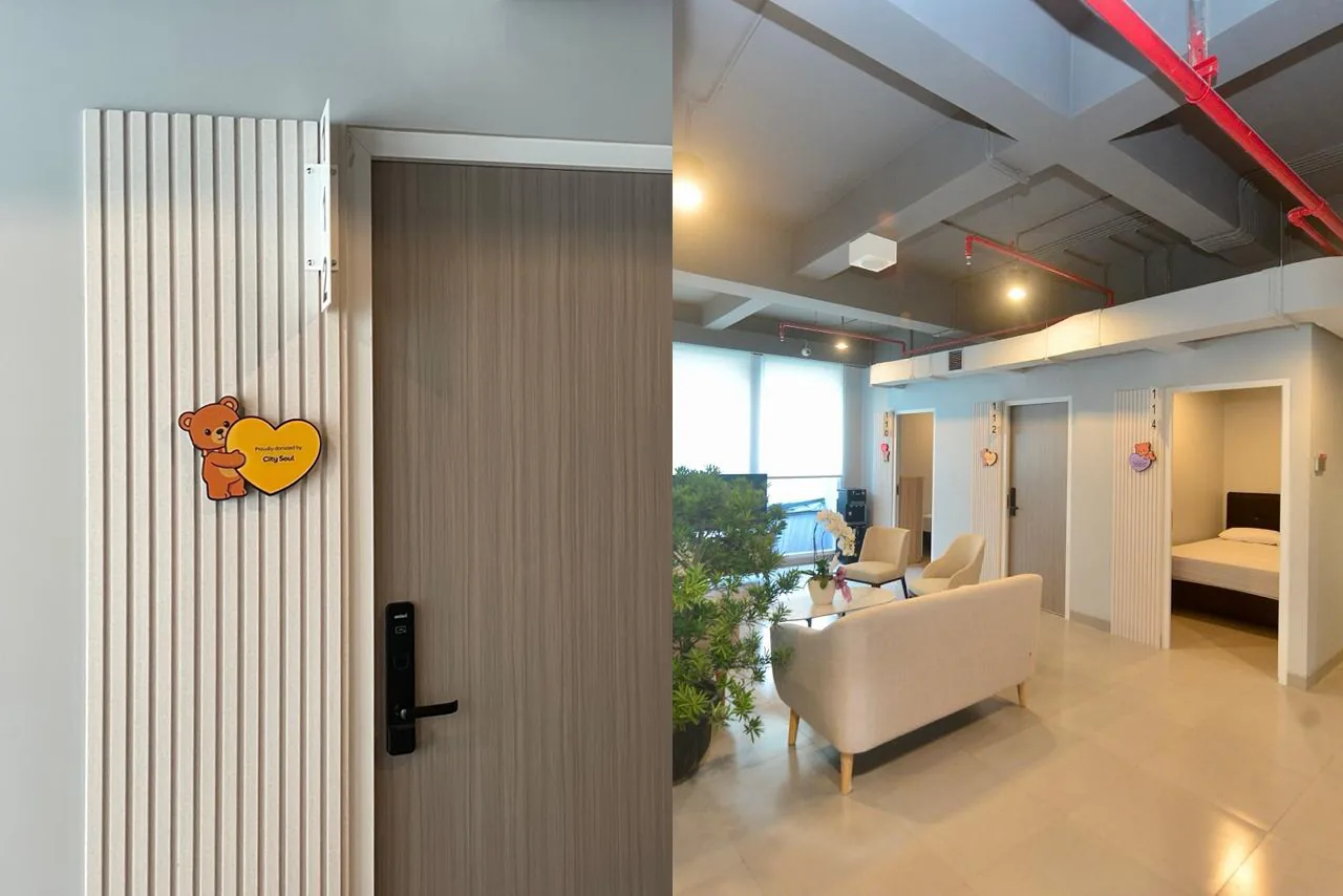 Private rooms and a shared seating area inside the Ronald McDonald House